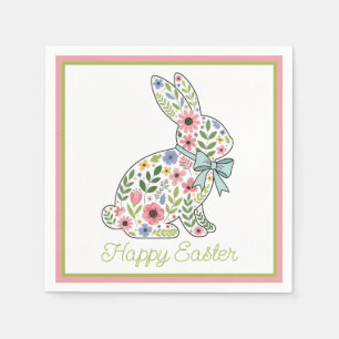 Osterhase mit rosa und blauen Wildblumen Serviette