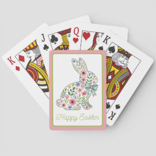 Osterhase mit rosa und blauen Wildblumen Spielkarten