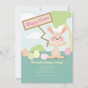 Osterhase mit Schild-Einladung Einladung