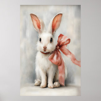Osterhase mit Schleife Kinderzimmer Druck, Vintage Poster