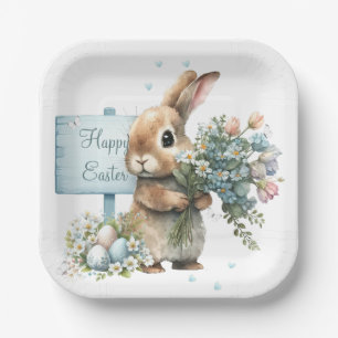 Osterhase mit Wasserfarben personalisiert Pappteller