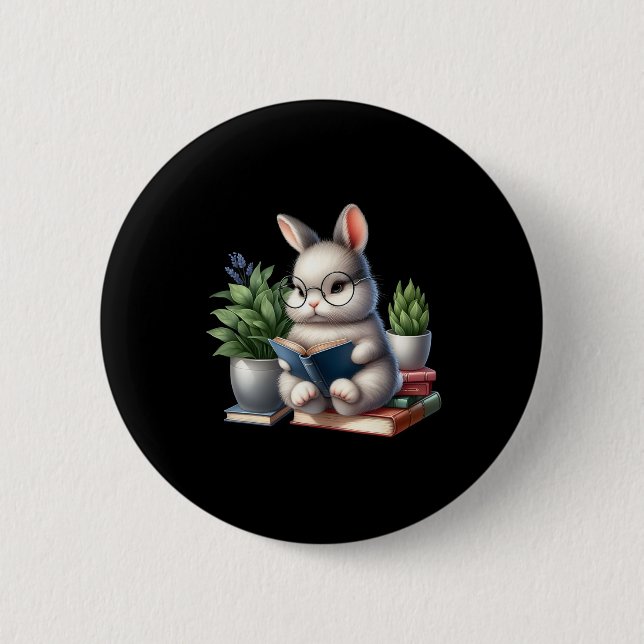 Osterhase Niedliche Bunny Book Lovers Paradies Button (Vorderseite)