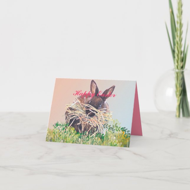 Osterhase oder Nestbauhase - Frohe Ostern Feiertagskarte (Vorderseite)