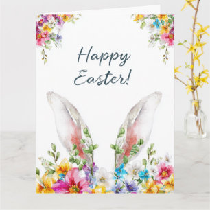 Osterhase Ohren schauen aus Blumen heraus Frühling Karte