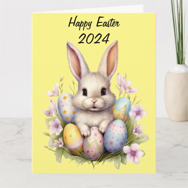 Osterhase & Ostereier Kunstwerk Karte (Vorderseite)