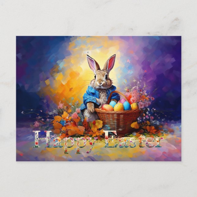 Osterhase Ostereierkorb Postkarte (Vorderseite)