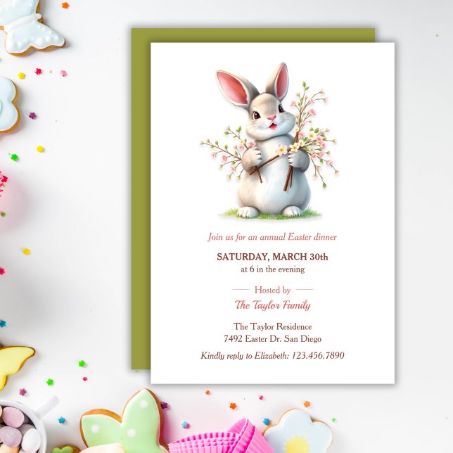 Osterhase Pastell Niedlich Familienfest Einladung (Easter Bunny Pastel Cute Family Dinner Invitation)