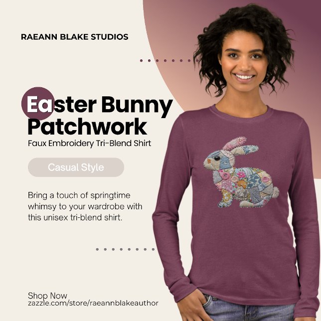 Osterhase Patchwork-Faux-Bordüre Tri-Blend Shirt (Von Creator hochgeladen)