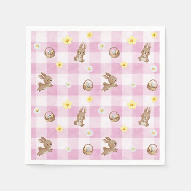 Osterhase Pink Gingham Serviette (Vorderseite)