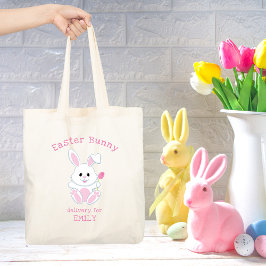 Osterhase Pink Tulip Personalisierter Name Feierta Tragetasche