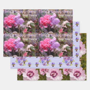 Osterhase Poppy Pansy Rose Lila Shabby Geschenkpapier Set