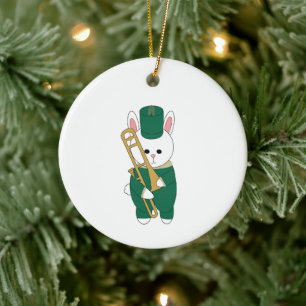 Osterhase Posaune Grün Gold Personalisierbar Keramik Ornament