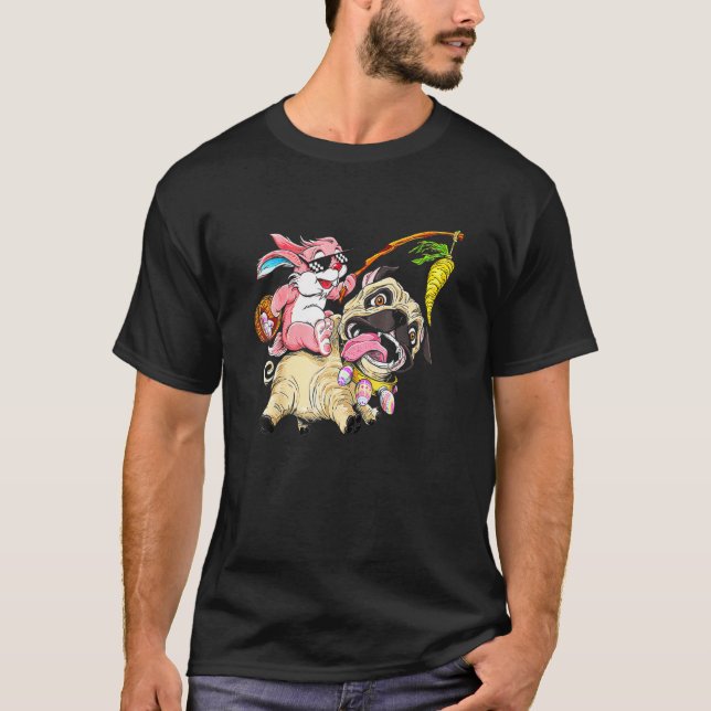 Osterhase Pug Osterkorb Eier T-Shirt (Vorderseite)