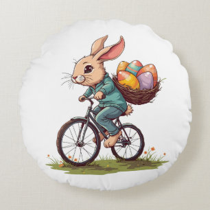 Osterhase Reiten mit dem Rad Basket der Eier Rundes Kissen
