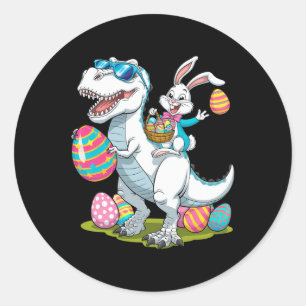 Osterhase reitet auf einem T-Rex-Dinosaurier, der Runder Aufkleber