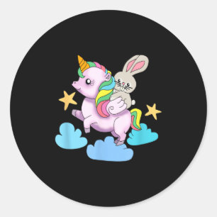 Osterhase Reitet Ein Einhorn Mädchen T-Shirt.png  Runder Aufkleber
