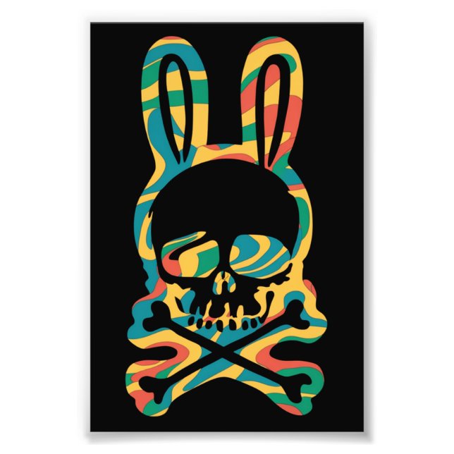 Osterhase Retro Gefärbte Krawatte Bunny Skull Kreu Fotodruck (Vorne)