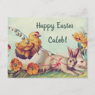 Osterhase Retro Happy Easter Bunny Hasen und Küken Postkarte