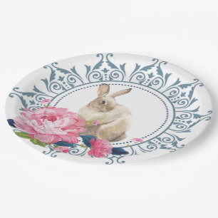 Osterhase Rosa Floral Pappteller