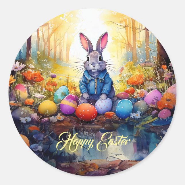Osterhase  runder aufkleber (Vorderseite)