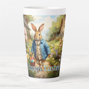 Osterhase sammelt Ostereier Milchtasse
