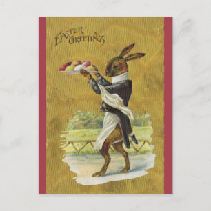 Osterhase serviert Eier im Vintage-Stil Postkarte