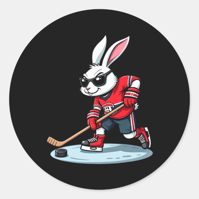 Osterhase spielt Hockey  Runder Aufkleber (Vorderseite)