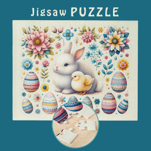 Osterhase süß Küken Eier Blumen Muster - Puzzle