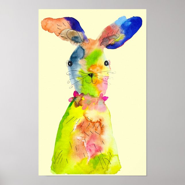 Osterhase süß Wasserfarbe Poster (Vorne)