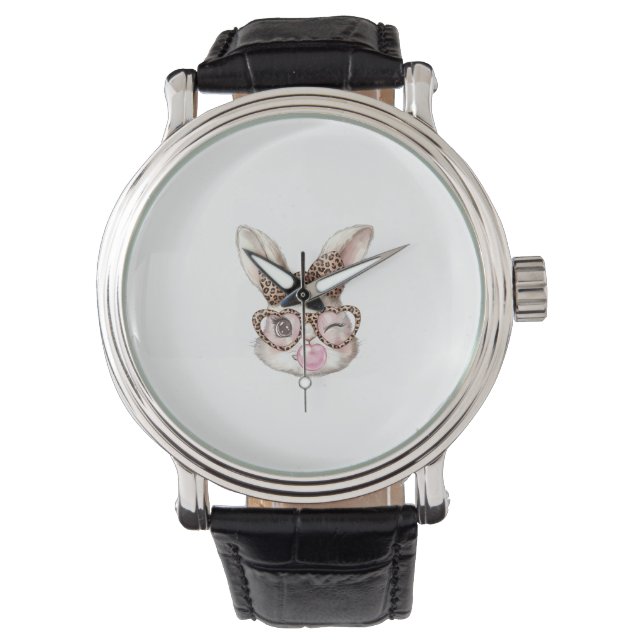 Osterhase Süße Brille Leopard Hase Kaninchen Oster Armbanduhr (Vorderseite)