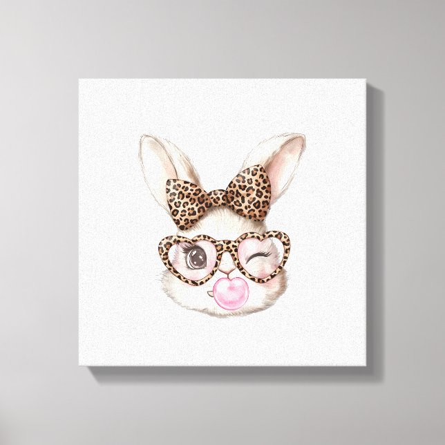 Osterhase Süße Brille Leopard Hase Kaninchen Oster Leinwanddruck (Vorderseite)