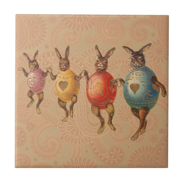 Osterhase Tanzende Eier Fliese (Vorderseite)