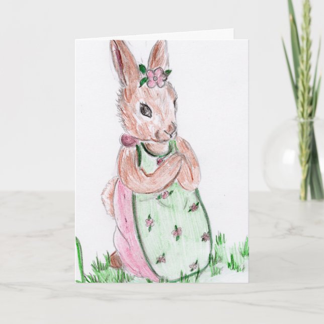 Osterhase und Blume Feiertagskarte (Vorderseite)