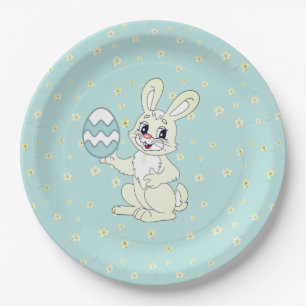 Osterhase und Blume Muster auf Light Blue Pappteller