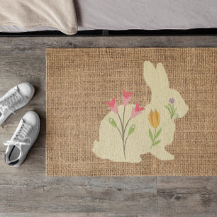 Osterhase und Blume - rustikal Fußmatte