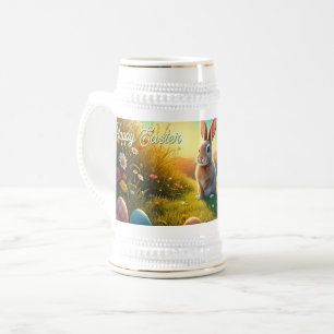 Osterhase und bunte Eier in Frühlingszauber Bierglas