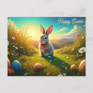 Osterhase und bunte Eier in Frühlingszauber Feiertagspostkarte