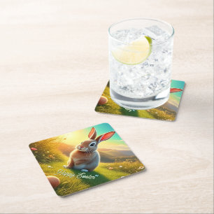 Osterhase und bunte Eier in Frühlingszauber Untersetzer