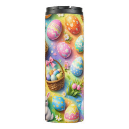 Osterhase und bunte Eier Muster Thermosbecher