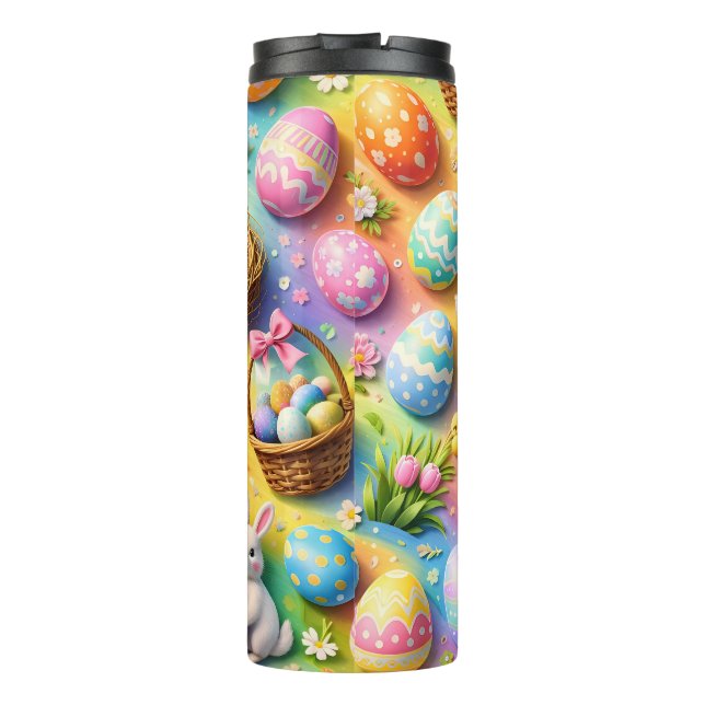 Osterhase und bunte Eier Muster Thermosbecher (Rückseite)