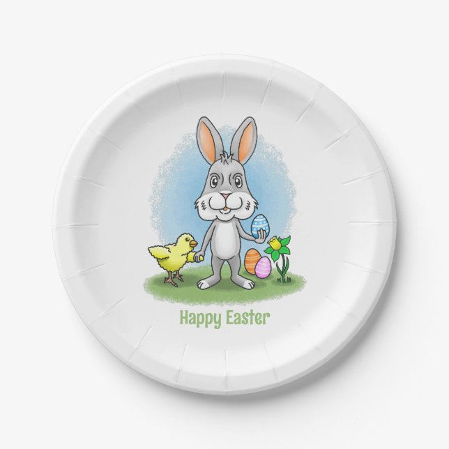 Osterhase und das gelbe Huhn Pappteller (Vorderseite)