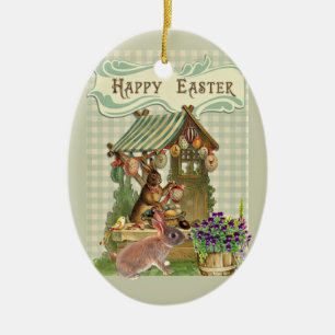 Osterhase und Eier im Vintage-Stil als Feiertagsde Keramik Ornament