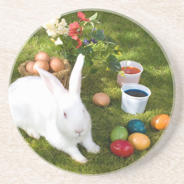 Osterhase und farbige Eier Getränkeuntersetzer (Vorne)