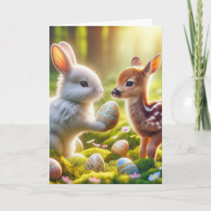 Osterhase und Fauna mit Eiern Feiertagskarte