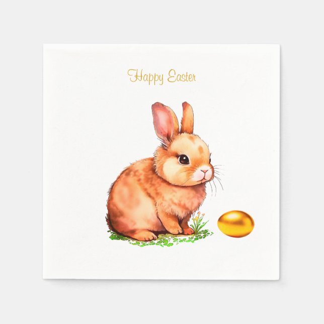 Osterhase und goldenes Ei auf Weißen Neapel Serviette (Vorderseite)