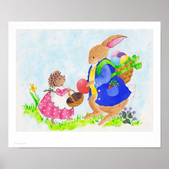 Osterhase und Heddy-Igel Poster (Vorne)