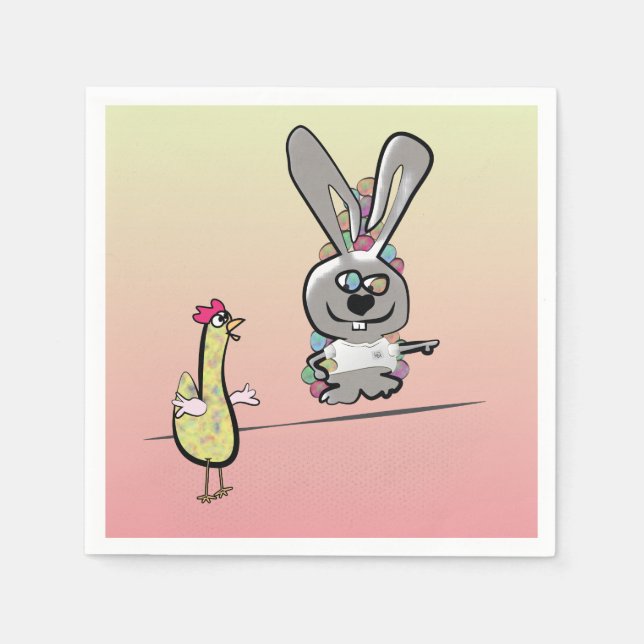 Osterhase und Hühner-Cartoon Serviette (Vorderseite)