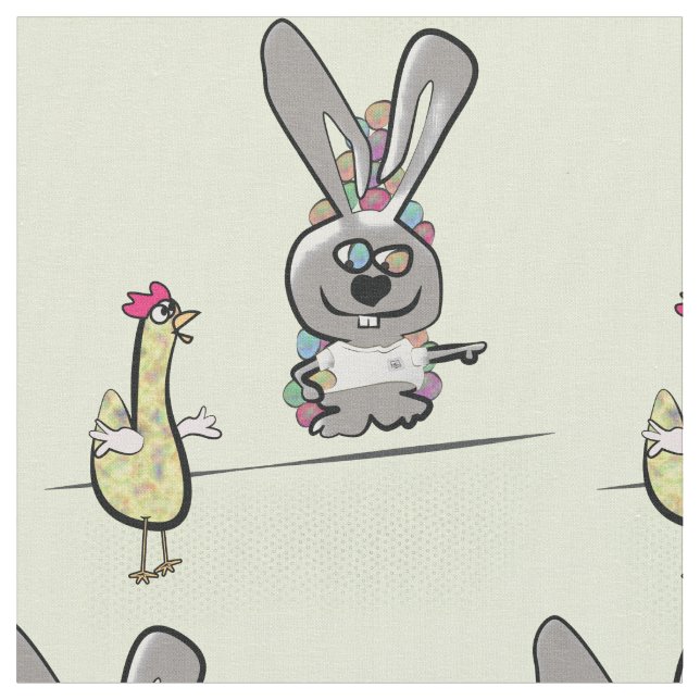 Osterhase und Hühner-Cartoon Stoff (Nahaufnahme)