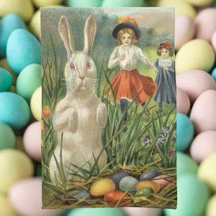 Osterhase und Kinder frohe Ostern im Vintage-Stil Geschirrtuch