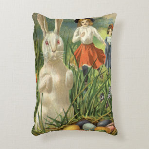 Osterhase und Kinder Frohe Ostern Vintage Dekokissen